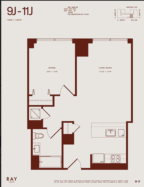 Floor plan for 1 bed, 1 bath, 653 sqft